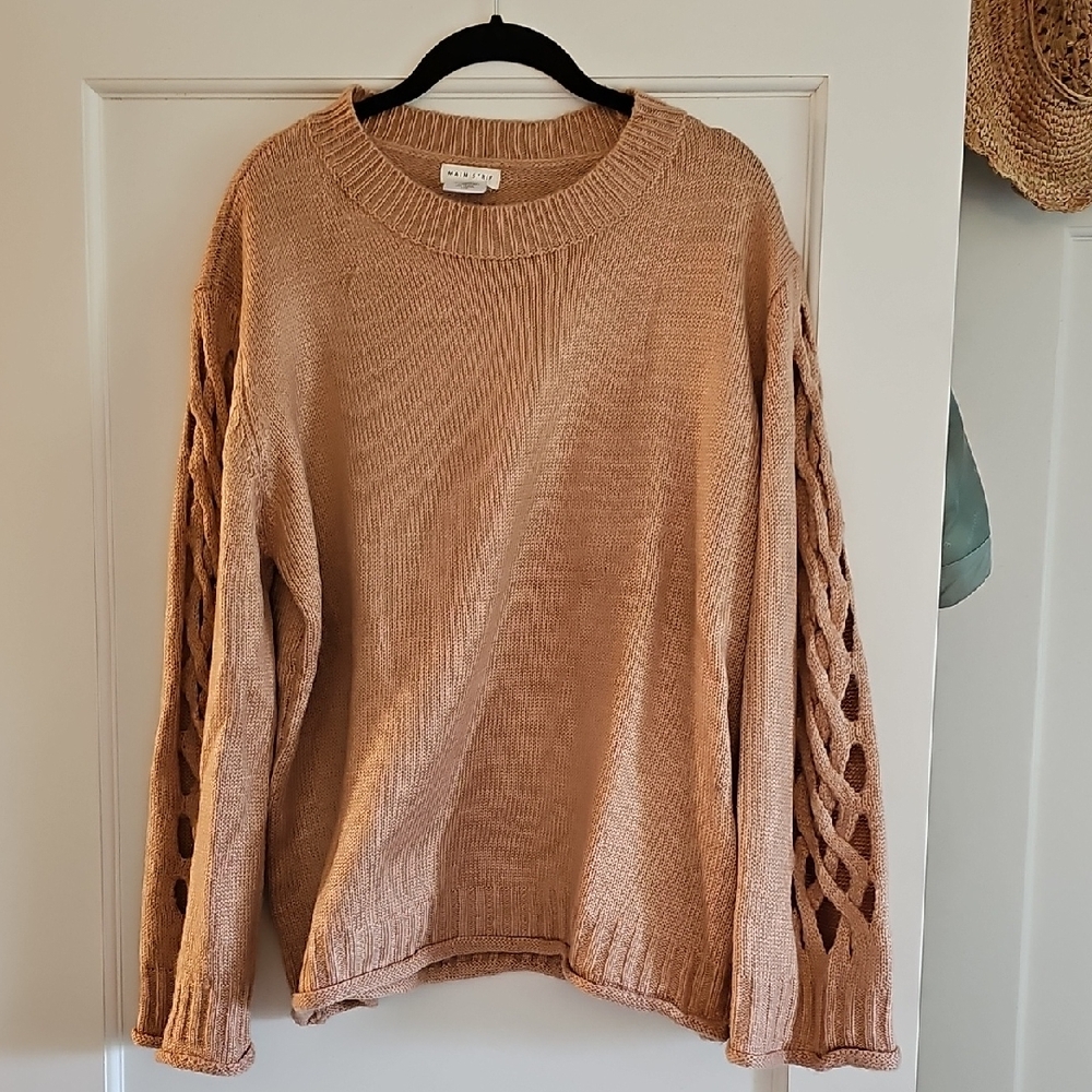 Madewell Tan Open Knit Sleeve Sweater